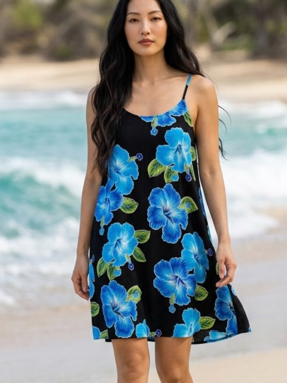 R B Ridhi A-Line dress Women’s XL Adjustable Black & Blue Floral